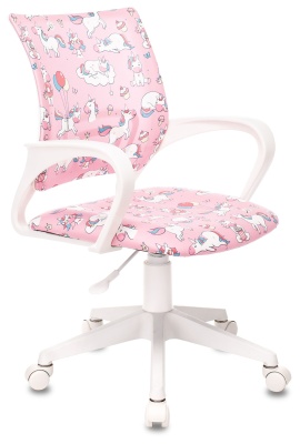 Кресло детское BUROKIDS 1W Ткань, пластик белый, розовый единороги