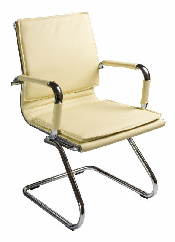 Кресло посетителя CH-993-Low-V полозья, экокожа Бежевый