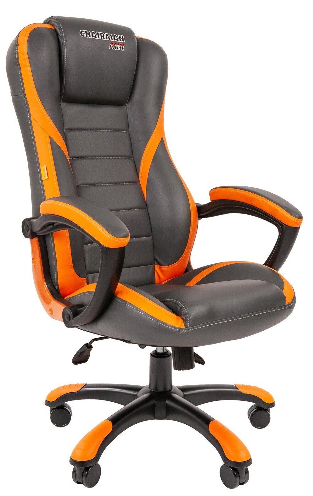 Игровое кресло CHAIRMAN GAME 22 Экокожа теперь до 180 кг, серо-оранжевое