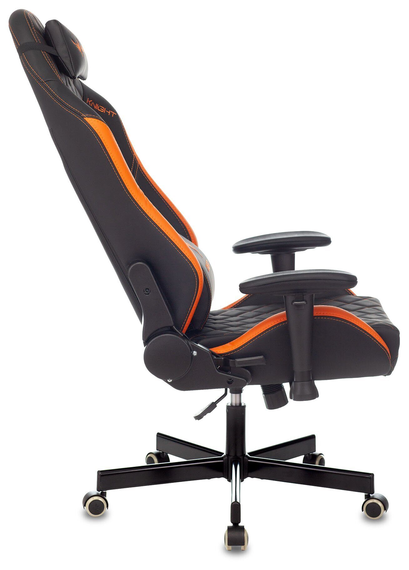 Кресло игровое Knight EXPLORE Экокожа крестовина металл, черный/оранжевый ромбик