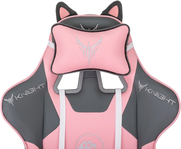 Кресло игровое Knight Catzy серый/розовый экокожа пластик белый