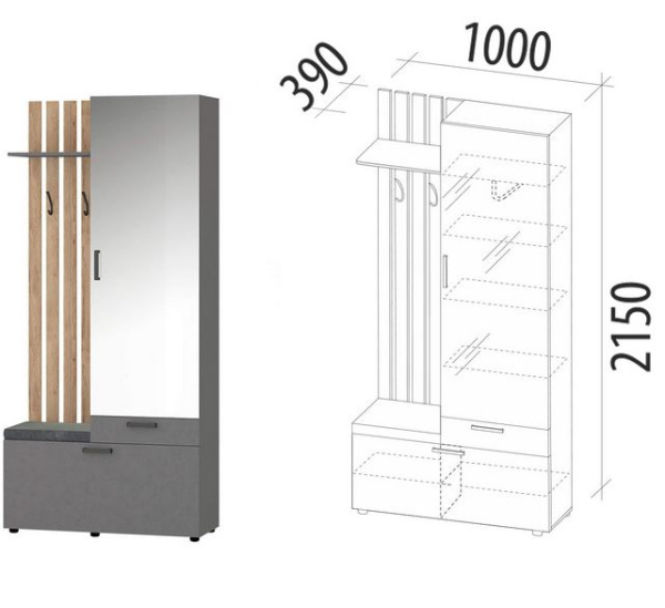 Мини-прихожая с крючками (лев/прав) Денвер 401.07