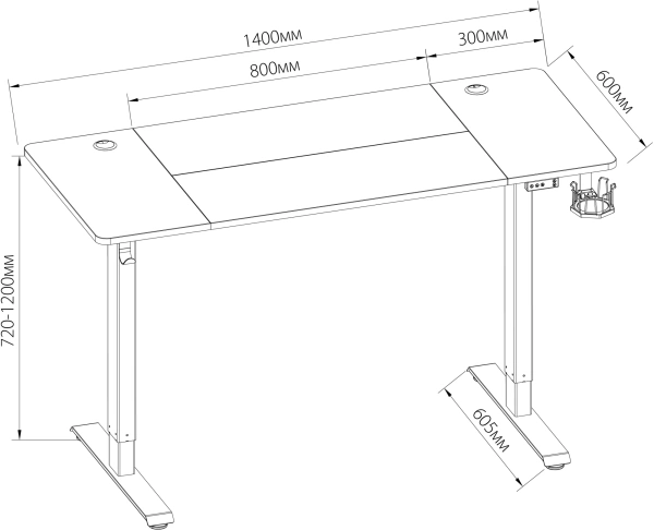 Стол для компьютера Cactus CS-EDL 140x60x72см электропривод столешница МДФ черный дуб антик каркас черный